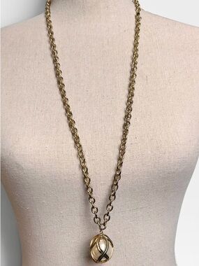 Vintage 80s Gold Faux Pearl Cage Pendant Necklace 32" Mob Wife Retro Chic